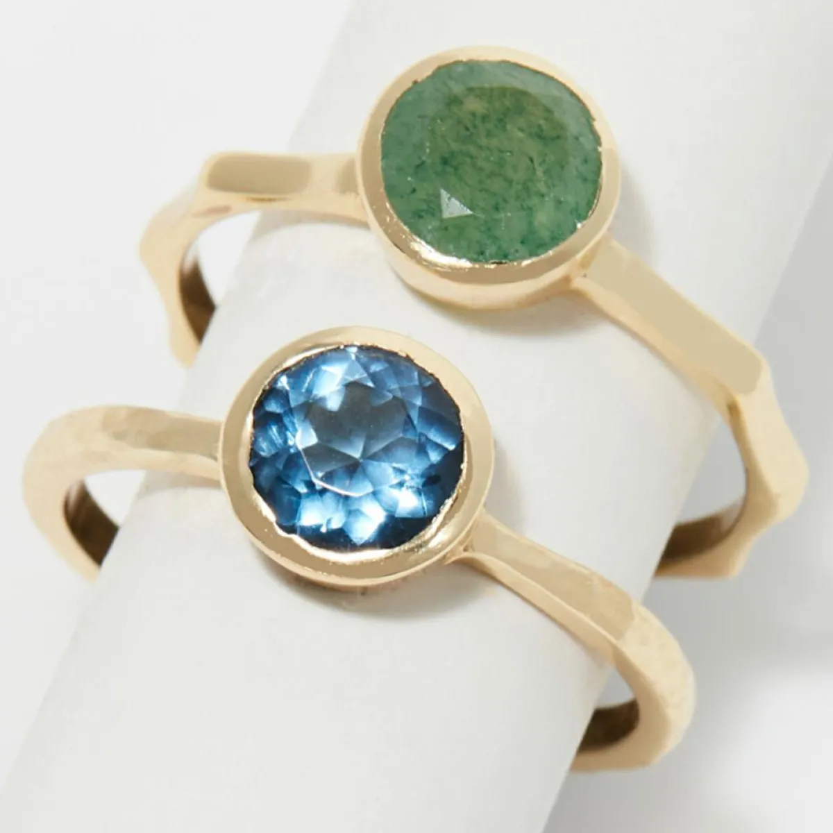 Moonstone Bagues|2 Bagues Aventurine verte & Iolite en Laiton doré