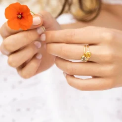 Moonstone Bagues|2 Bagues Cléa Améthyste & verre facetté en laiton doré