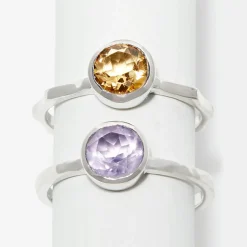Moonstone Bagues|2 Bagues Cléa Améthyste en laiton argenté