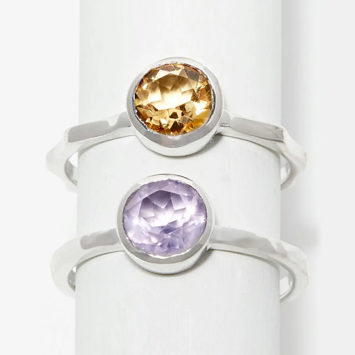 Moonstone Bagues|2 Bagues Cléa Améthyste en laiton argenté