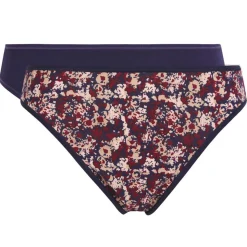 Playtex Lingerie, Nuit|2 Culottes échancrées Essential Cotton imprimé floral marine/prune