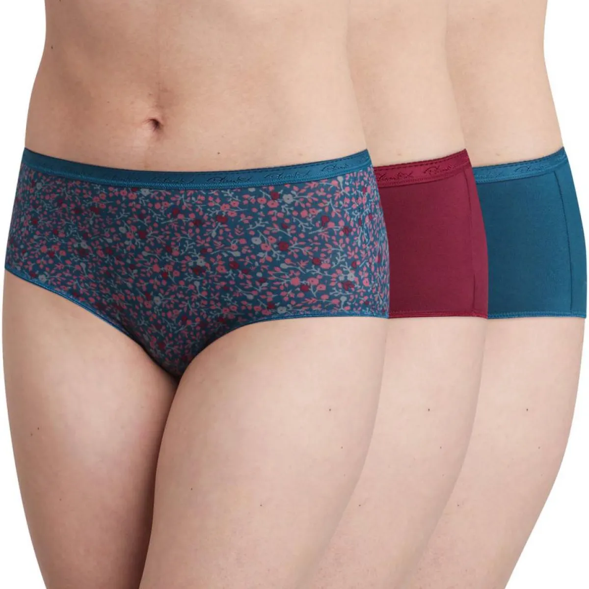 Playtex Lingerie, Nuit|3 Culottes en Coton Bio rouge carmin/bleu/vert