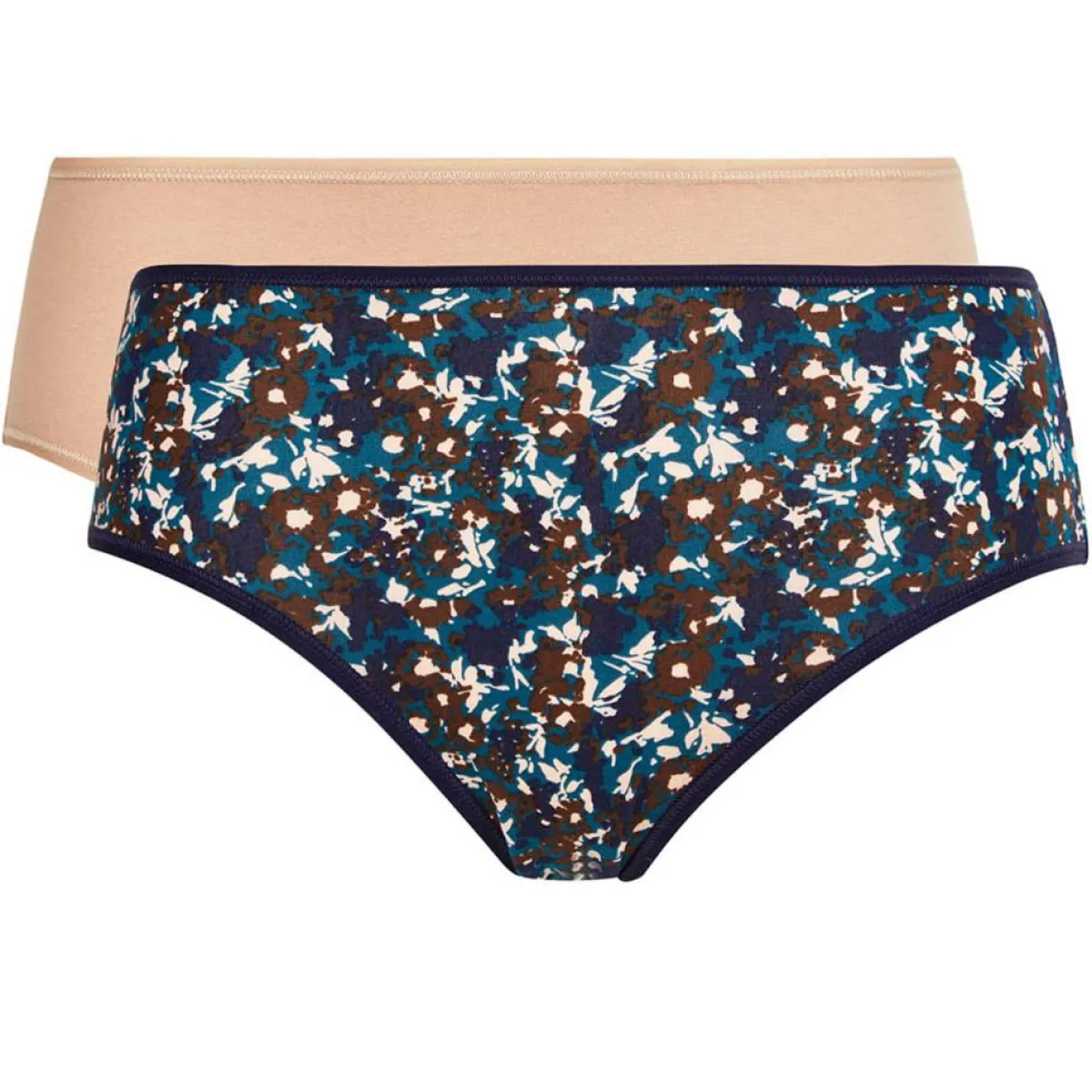 Playtex Lingerie, Nuit|2 Culottes Essential Cotton imprimé floral beige/bleu