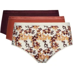Playtex Lingerie, Nuit|3 Culottes midi Cotton Bio prune/imprimé/terracotta