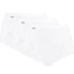 Playtex Lingerie, Nuit|3 Culottes taille haute Coton & Dentelle blanches