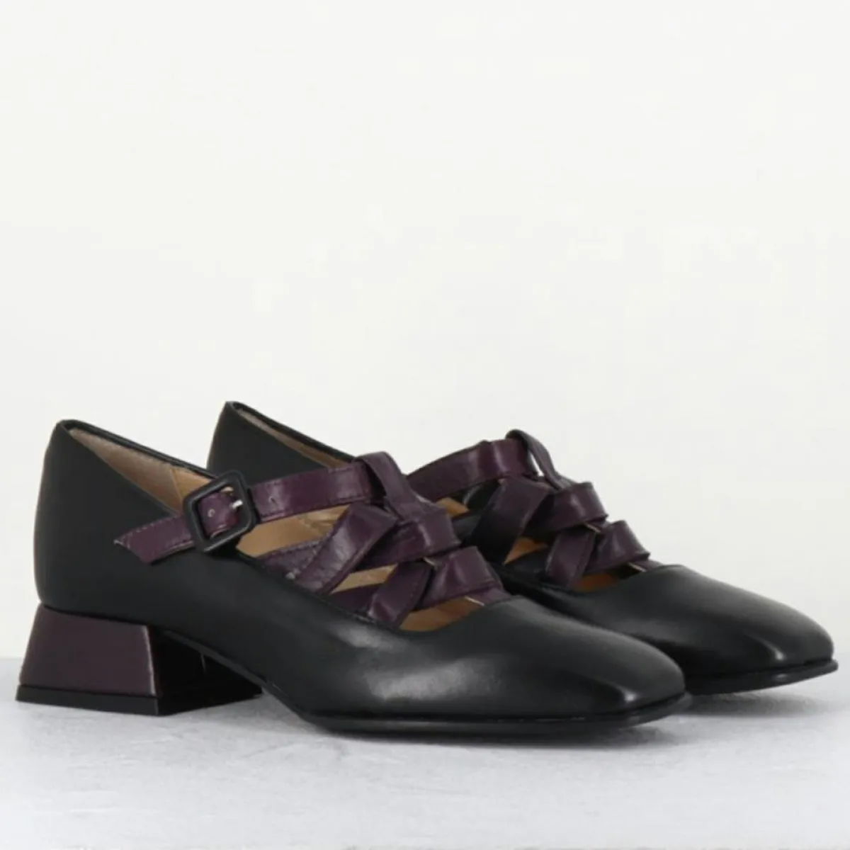 Garrice Lab Derbies|Babies en Cuir 5516 noir/prune