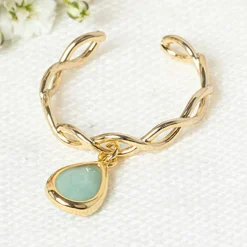 Moonstone Bagues|Bague ajustable Athéna Amazonite en laiton doré