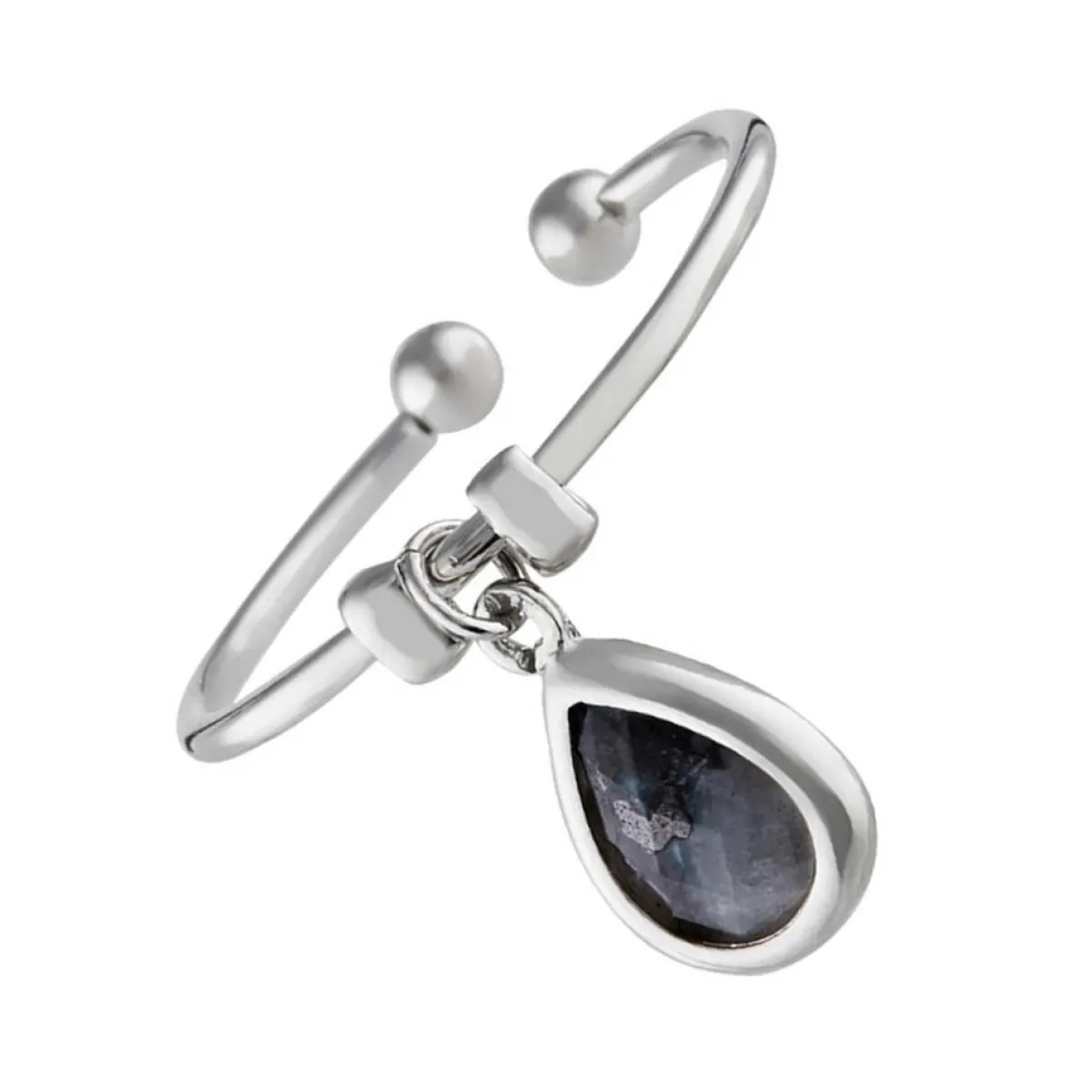 Moonstone Bagues|Bague ajustable Louise Labradorite en laiton argenté