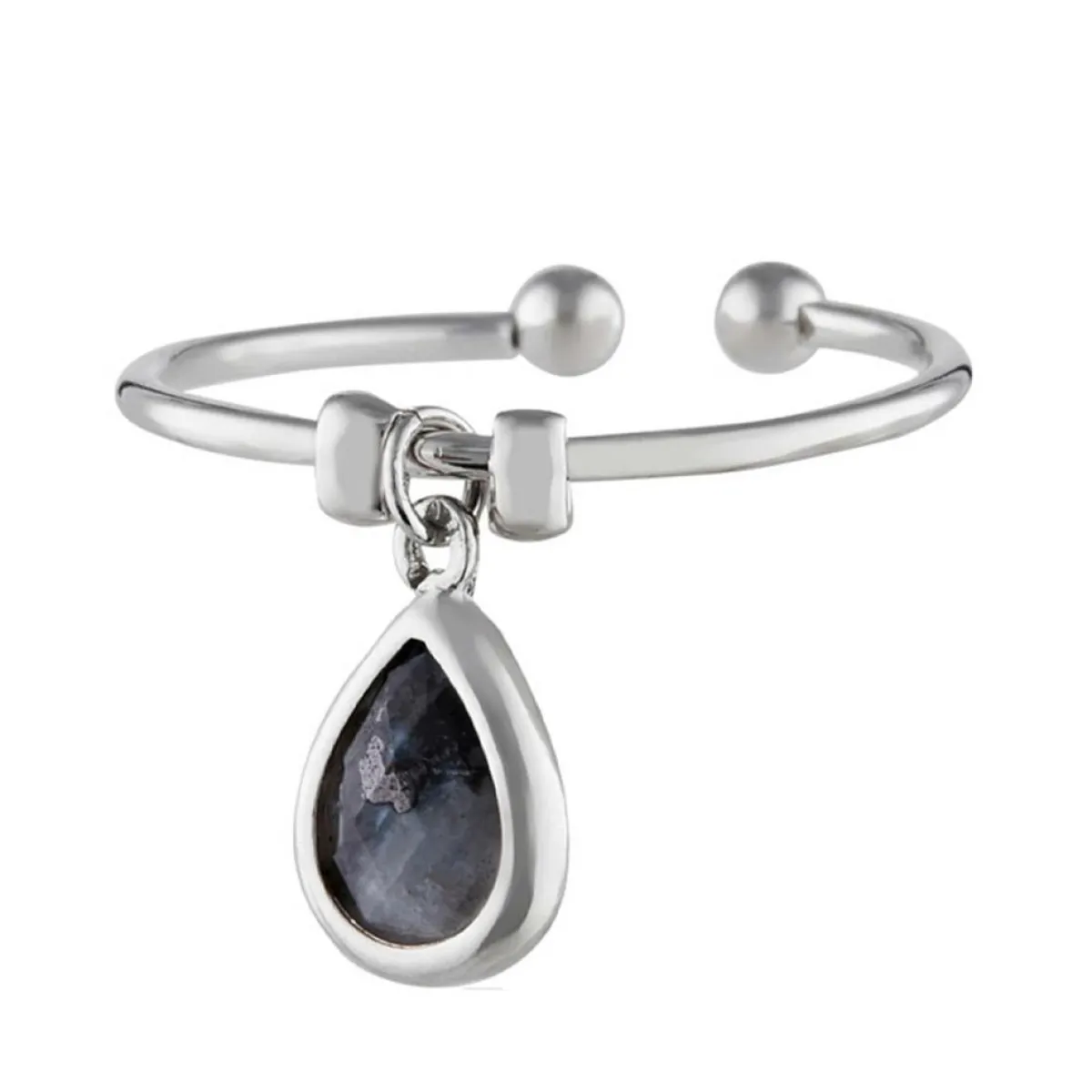 Moonstone Bagues|Bague ajustable Louise Labradorite en laiton argenté