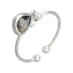 Moonstone Bagues|Bague ajustable Louise Labradorite en laiton argenté