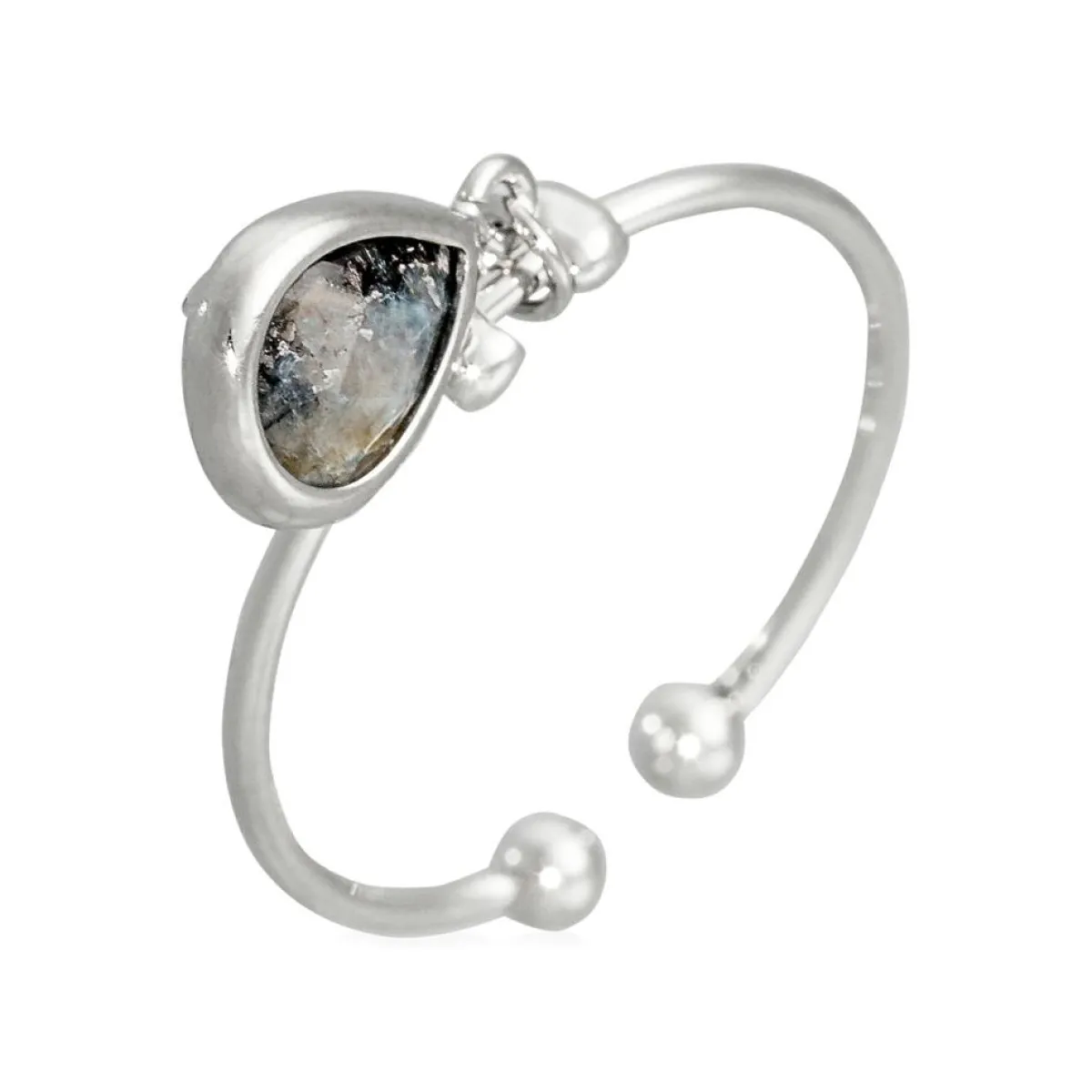 Moonstone Bagues|Bague ajustable Louise Labradorite en laiton argenté