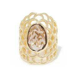 Moonstone Bagues|Bague ajustable Quartz fumé en laiton doré