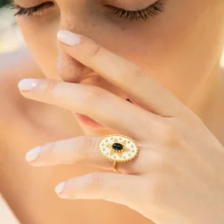 Moonstone Bagues|Bague ajustable Western Onyx en laiton doré