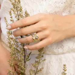 Moonstone Bagues|Bague Debora Quartz, Labradorite et Jade en laiton doré