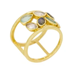 Moonstone Bagues|Bague Debora Quartz, Labradorite et Jade en laiton doré