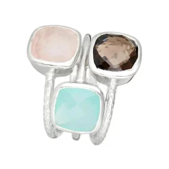 Moonstone Bagues|Bague Elsa Aqua Calci & Quartz en laiton argenté