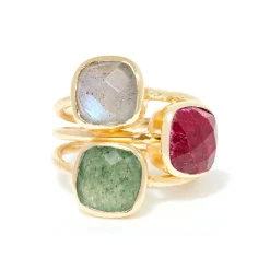 Moonstone Bagues|Bague Elsa Aventurine, Labradorite & Rubis en laiton doré