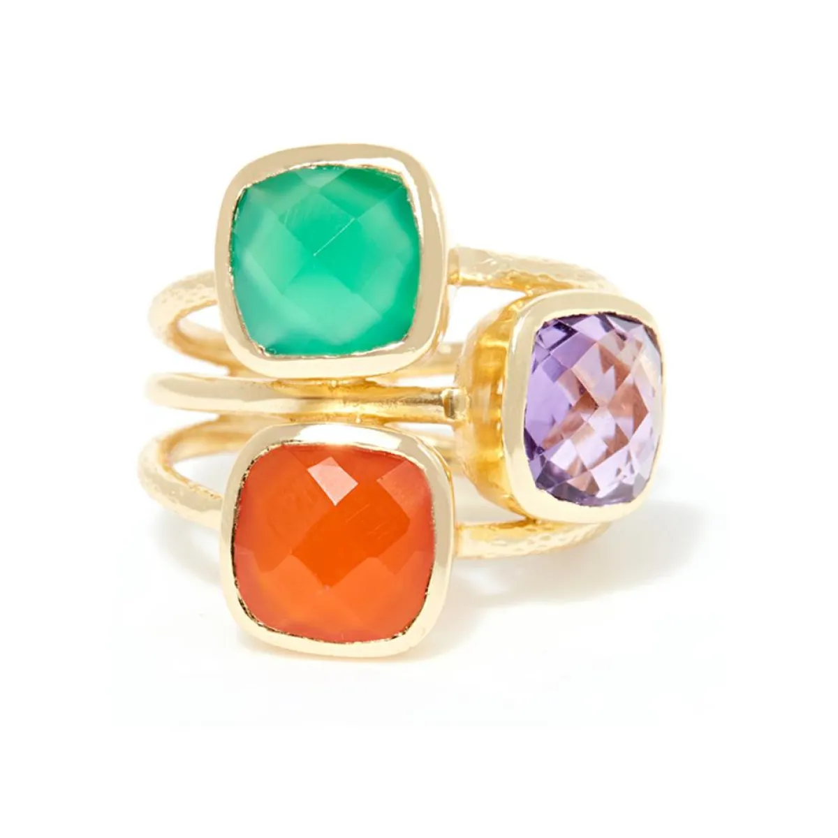 Moonstone Bagues|Bague Elsa Onyx verte, Cornaline & Améthyste en laiton doré