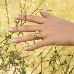 Moonstone Bagues|Bague Elsa Quartz, Labradorite et Cristal en laiton doré