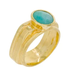 Moonstone Bagues|Bague Flora Amazonite en laiton doré