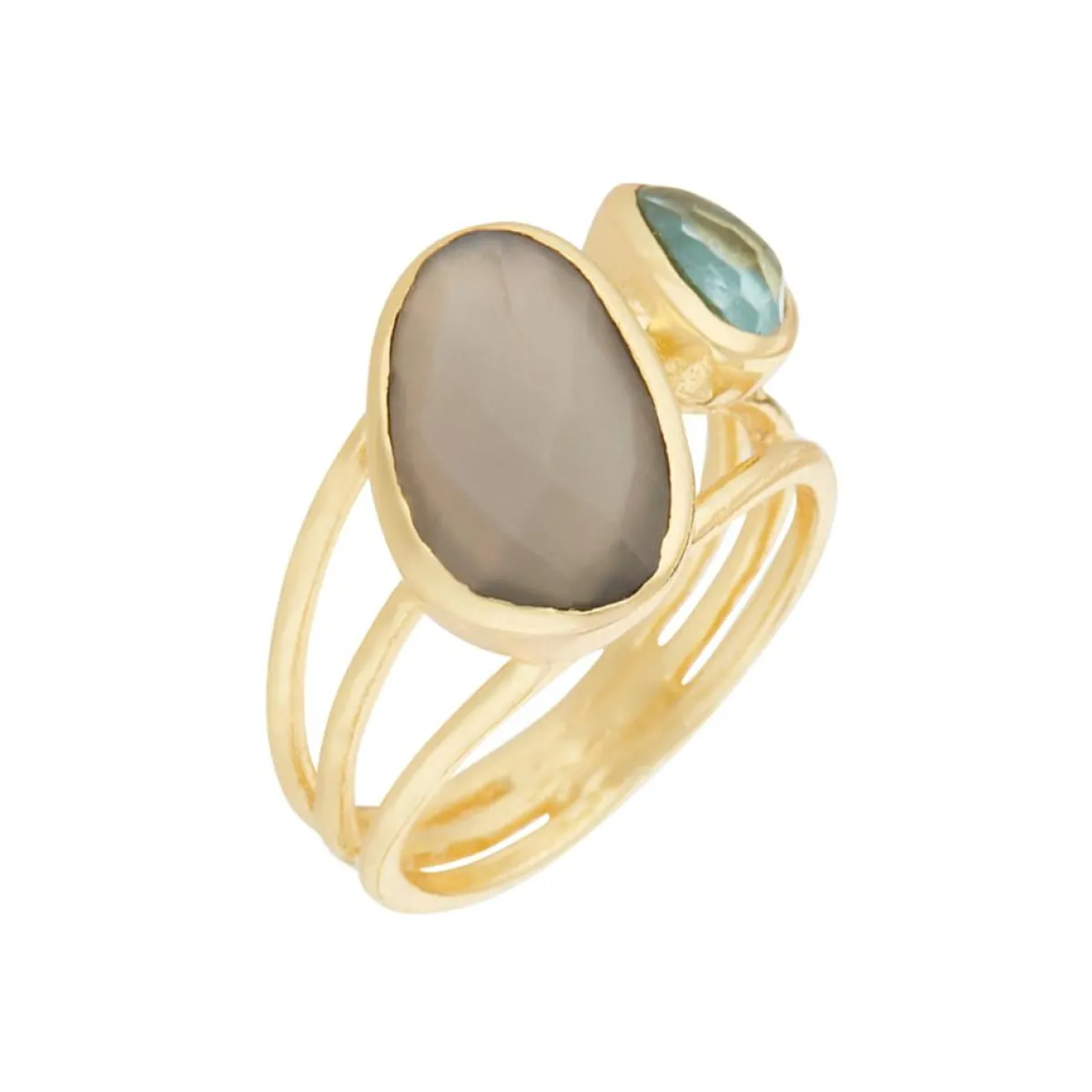 Moonstone Bagues|Bague Florika Pierre de Lune & Topaze en laiton doré