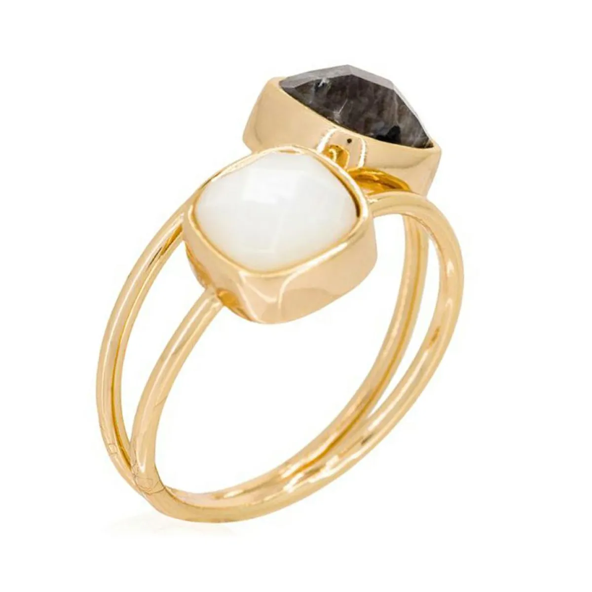 Moonstone Bagues|Bague Jovanni Labradorite & Nacre en laiton doré
