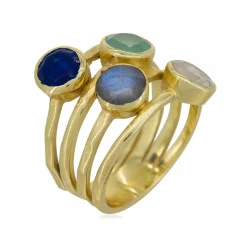Moonstone Bagues|Bague Jovannia Aqua Calci Jade Labradorite & Pierre de Lune en laiton doré