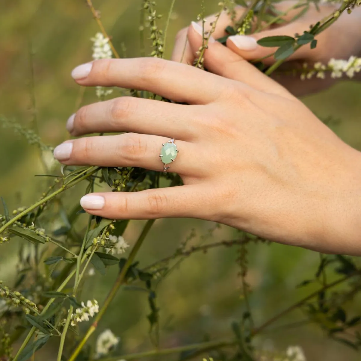 Moonstone Bagues|Bague Lily Aventurine en laiton argenté