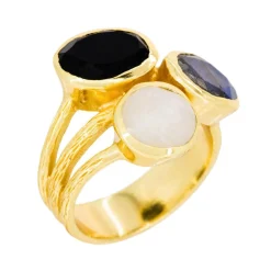 Moonstone Bagues|Bague Mariel Onyx & Labradorite en laiton doré