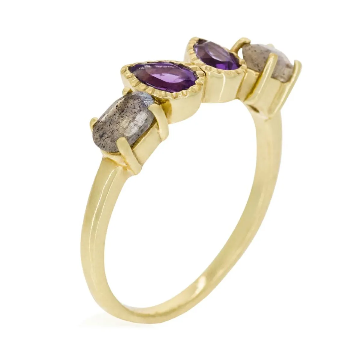 Moonstone Bagues|Bague Melinda Améthyste & Labradorite en laiton doré