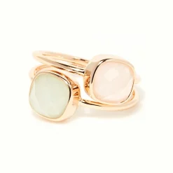 Moonstone Bagues|Bague Naelia Quartz rose & Amazonite en laiton doré