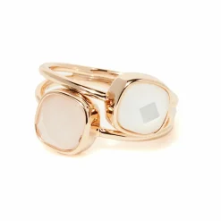 Moonstone Bagues|Bague Naelia Quartz rose & Nacre blanche en laiton doré