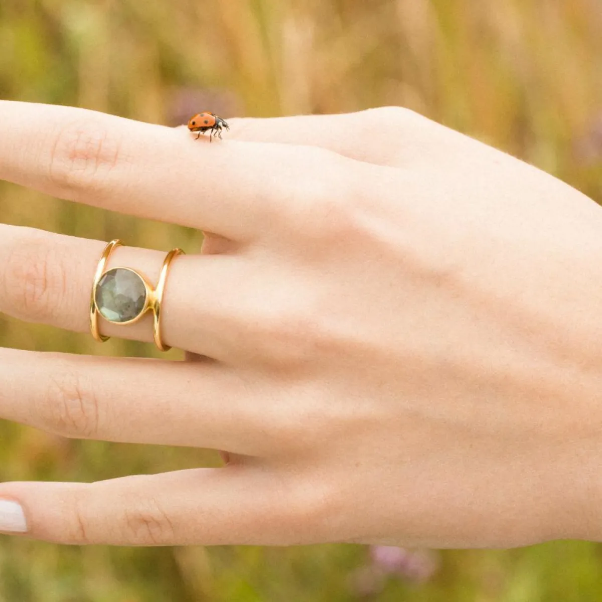 Moonstone Bagues|Bague Nicole Labradorite en laiton doré