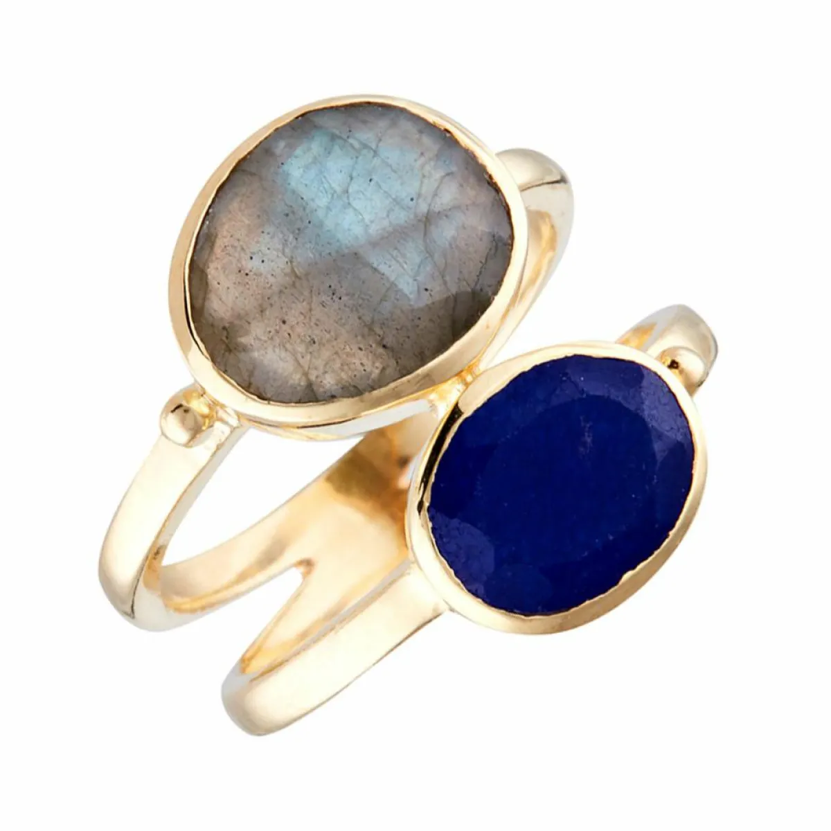 Moonstone Bagues|Bague Océane Labradorite & Jade en laiton doré