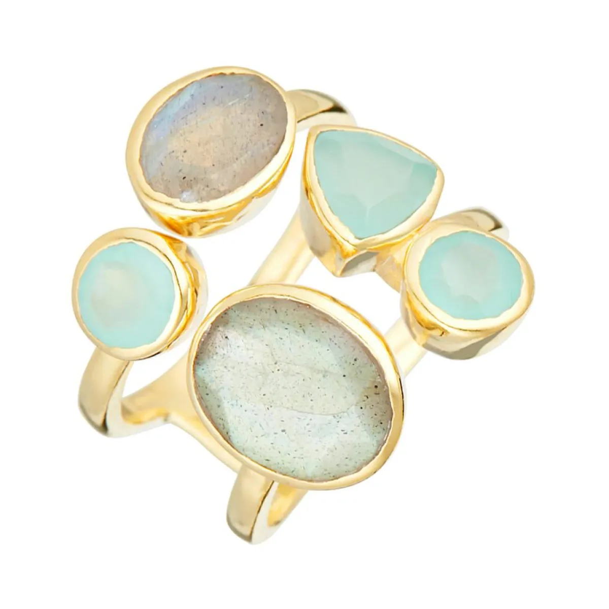 Moonstone Bagues|Bague Tatiana Labradorite & Aqua Calci en laiton doré