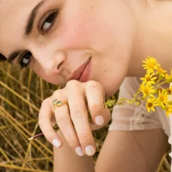 Moonstone Bagues|Bague Taya Aventurine en laiton doré