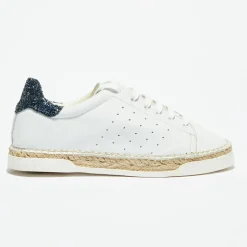 Canal Saint Martin Baskets|Basket espadrilles en Cuir Lancry Glitter blanc/bleu