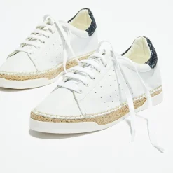 Canal Saint Martin Baskets|Basket espadrilles en Cuir Lancry Glitter blanc/bleu