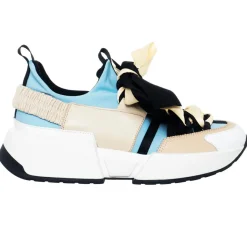 Loretta Pettinari Baskets|Baskets en Cuir Berlin beige/bleu/noir- Talon 5 cm