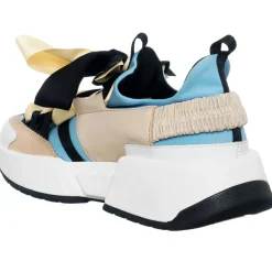 Loretta Pettinari Baskets|Baskets en Cuir Berlin beige/bleu/noir- Talon 5 cm