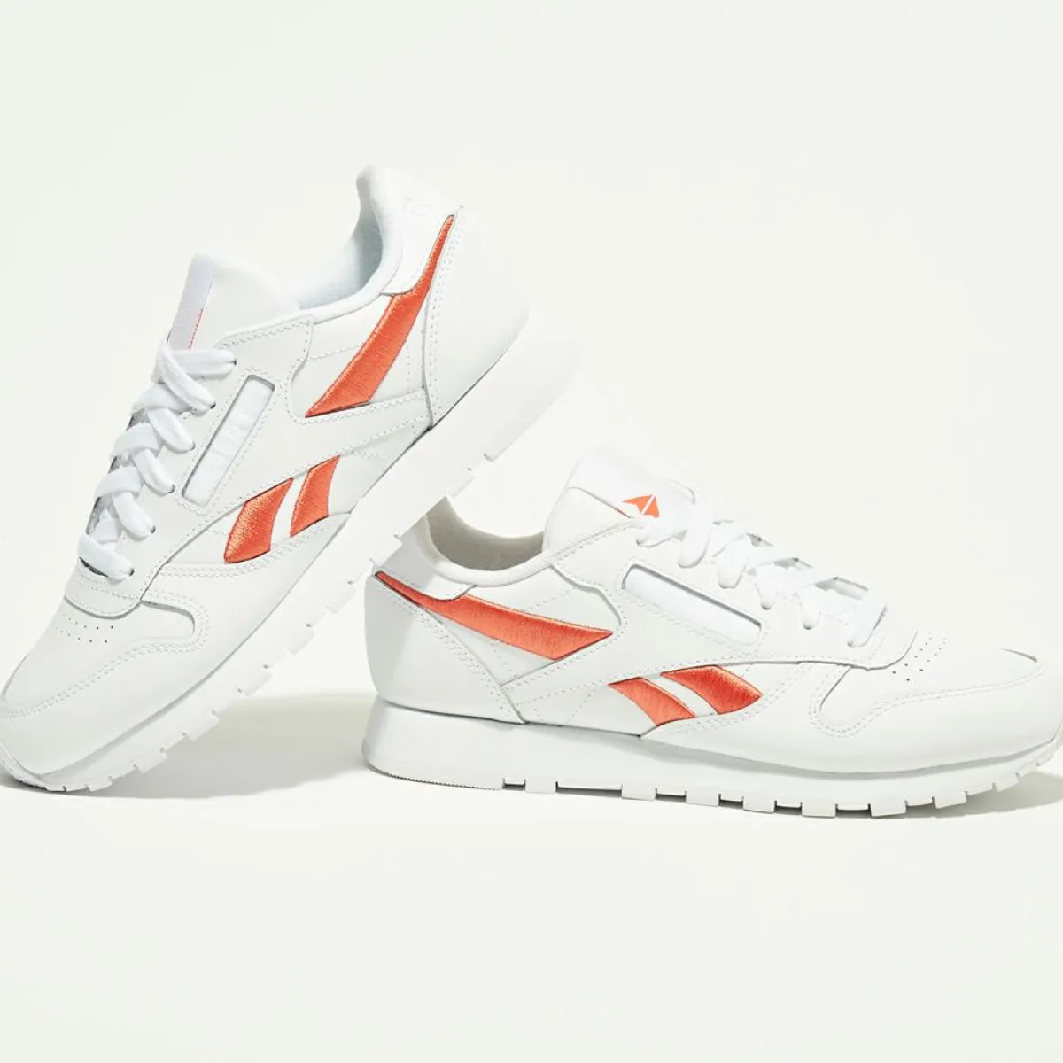 Reebok Baskets|Baskets en Cuir Cl Lthr Bicolore blanc/orange