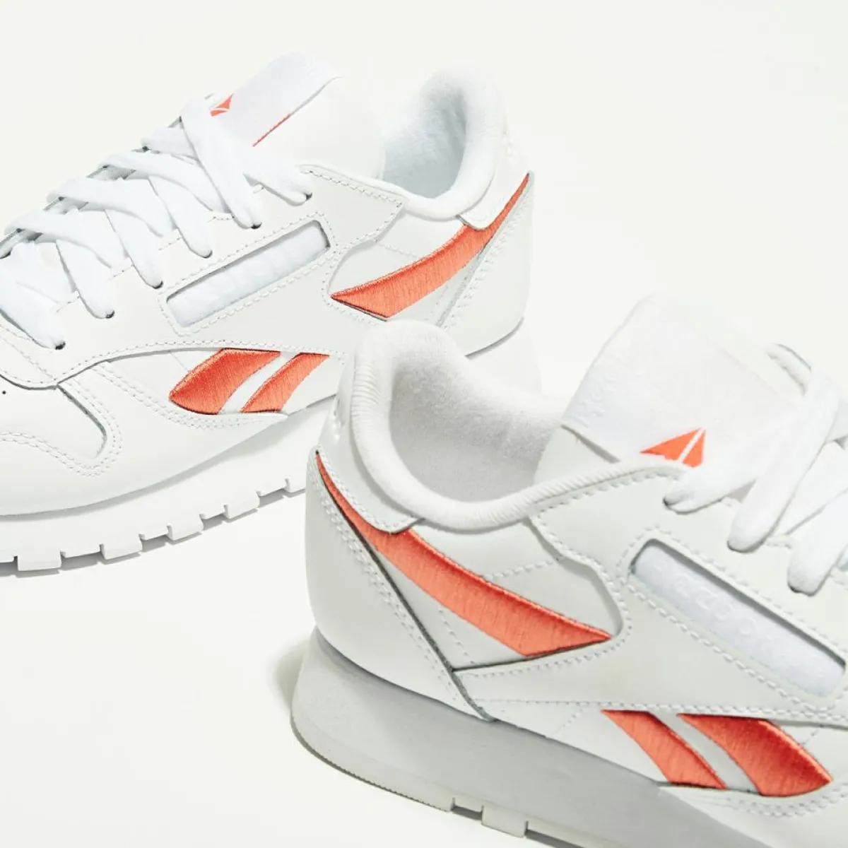 Reebok Baskets|Baskets en Cuir Cl Lthr Bicolore blanc/orange