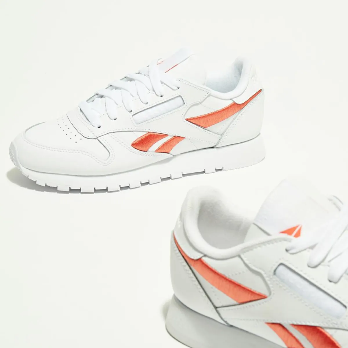 Reebok Baskets|Baskets en Cuir Cl Lthr Bicolore blanc/orange