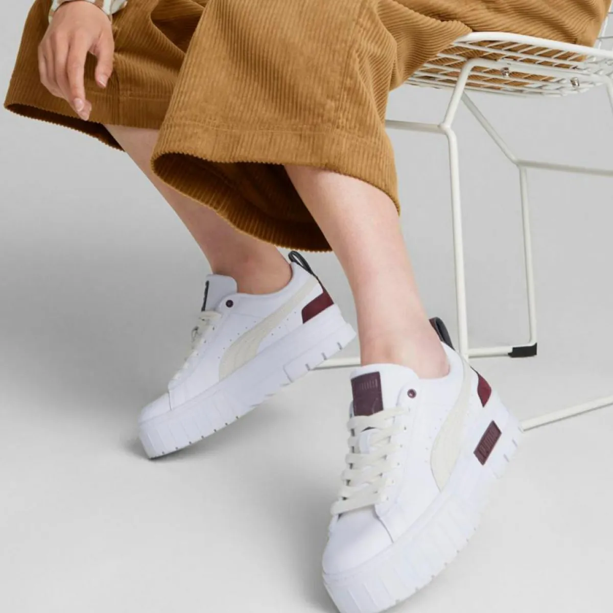 Puma Baskets|Baskets en Cuir Mayze Luxe blanc/bordeaux