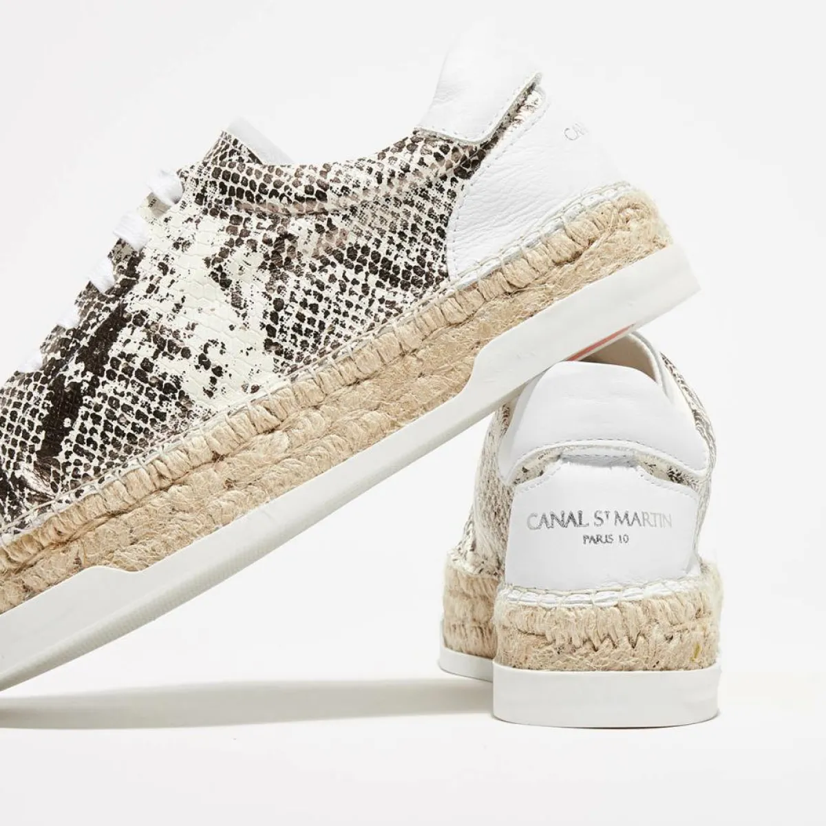 Canal Saint Martin Baskets|Baskets espadrilles en Cuir Lancry python blanc/doré