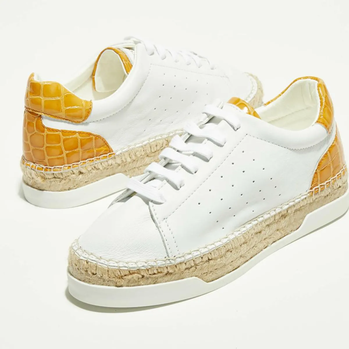 Canal Saint Martin Baskets|Baskets espadrilles en Cuir Lancry blanc/jaune