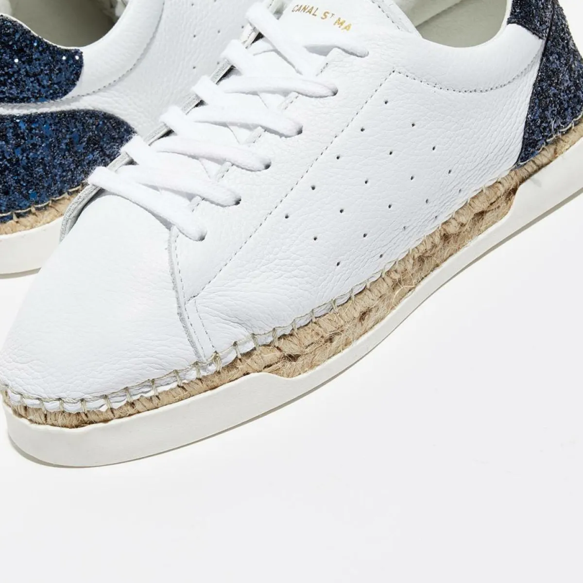 Canal Saint Martin Baskets|Baskets espadrilles en Cuir Lancry glitter blanc/bleu