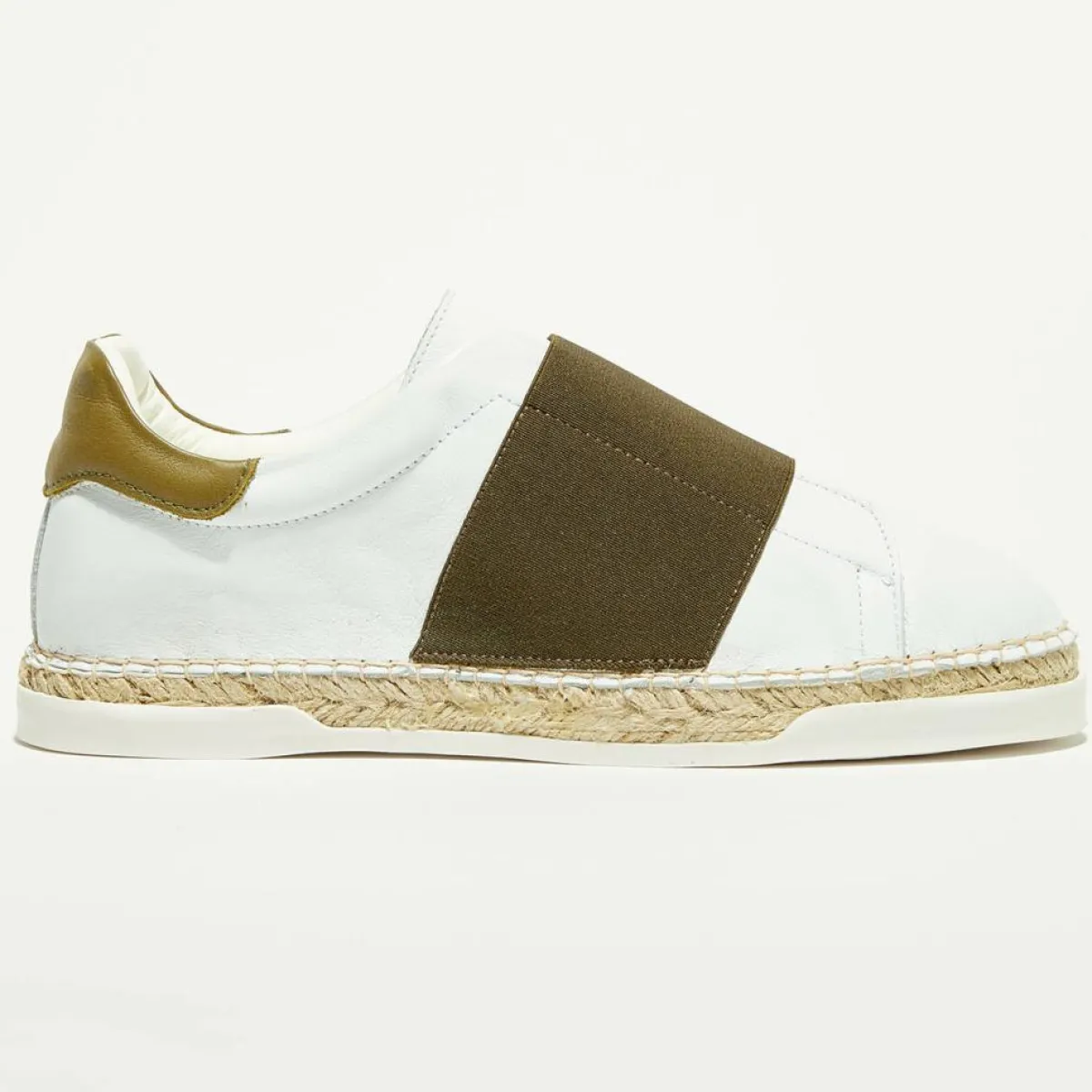 Canal Saint Martin Baskets|Baskets espadrilles en Cuir Lancry blanc/kaki foncé