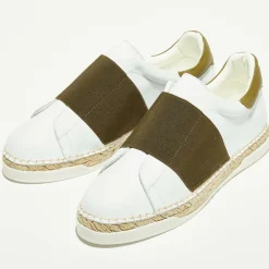 Canal Saint Martin Baskets|Baskets espadrilles en Cuir Lancry blanc/kaki foncé