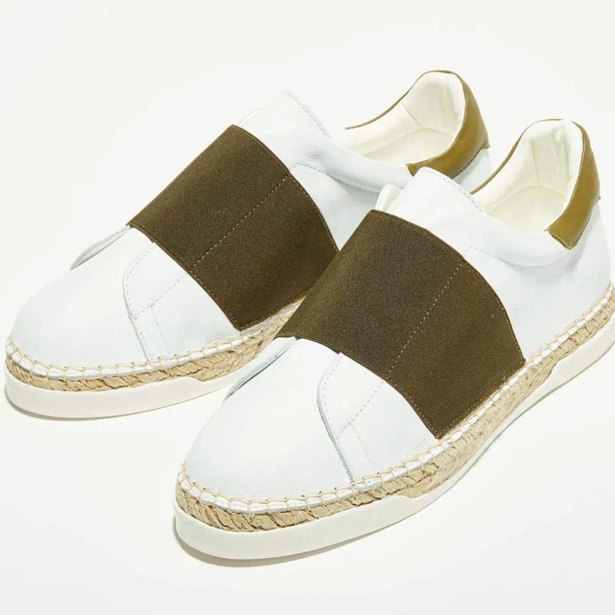 Canal Saint Martin Baskets|Baskets espadrilles en Cuir Lancry blanc/kaki foncé